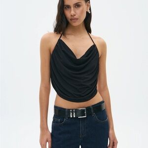 Elegant Black Open Back Satin Halter Top